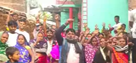 Residents protesting against faulty road and drain construction in Patna’s Sabalpur village