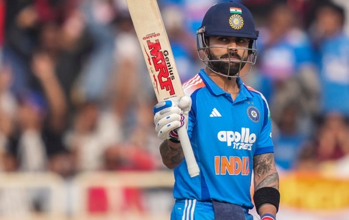 Virat Kohli celebrating his 52nd ODI century during India vs South Africa match in Ranchi.